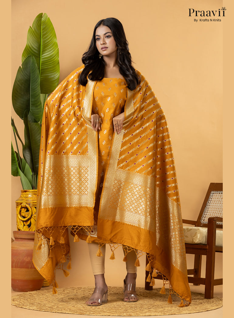 Mustard Colour Banarasi Silk Suit Set