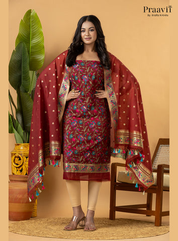 Maroon Banarasi Silk Suit Set with Meenakari Weaving
