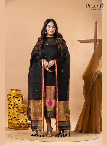 Rich Black Linen Tissue Jamdani 2-Piece Suit Set