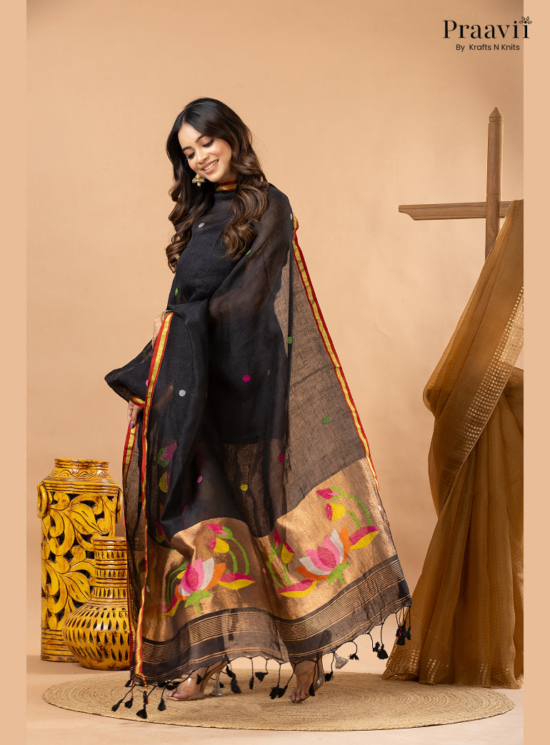 Rich Black Linen Tissue Jamdani 2-Piece Suit Set