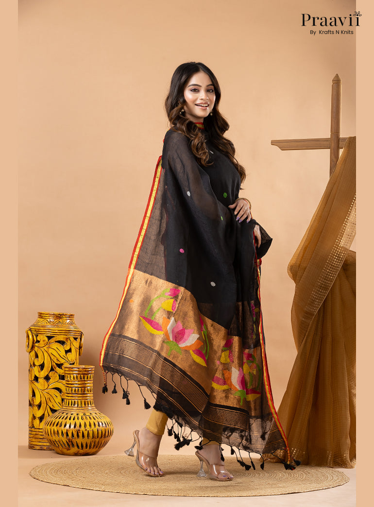 Rich Black Linen Tissue Jamdani 2-Piece Suit Set