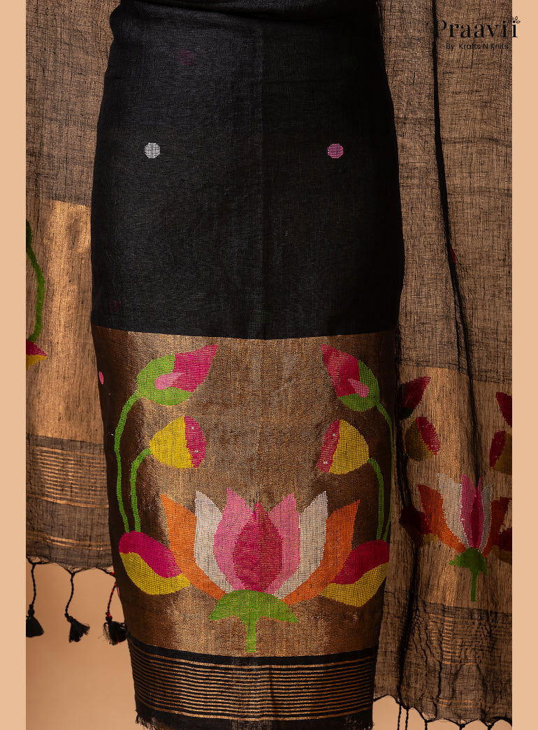 Rich Black Linen Tissue Jamdani 2-Piece Suit Set