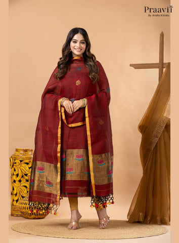 Maroon Linen Tissue Jamdani 2-Piece Suit Set
