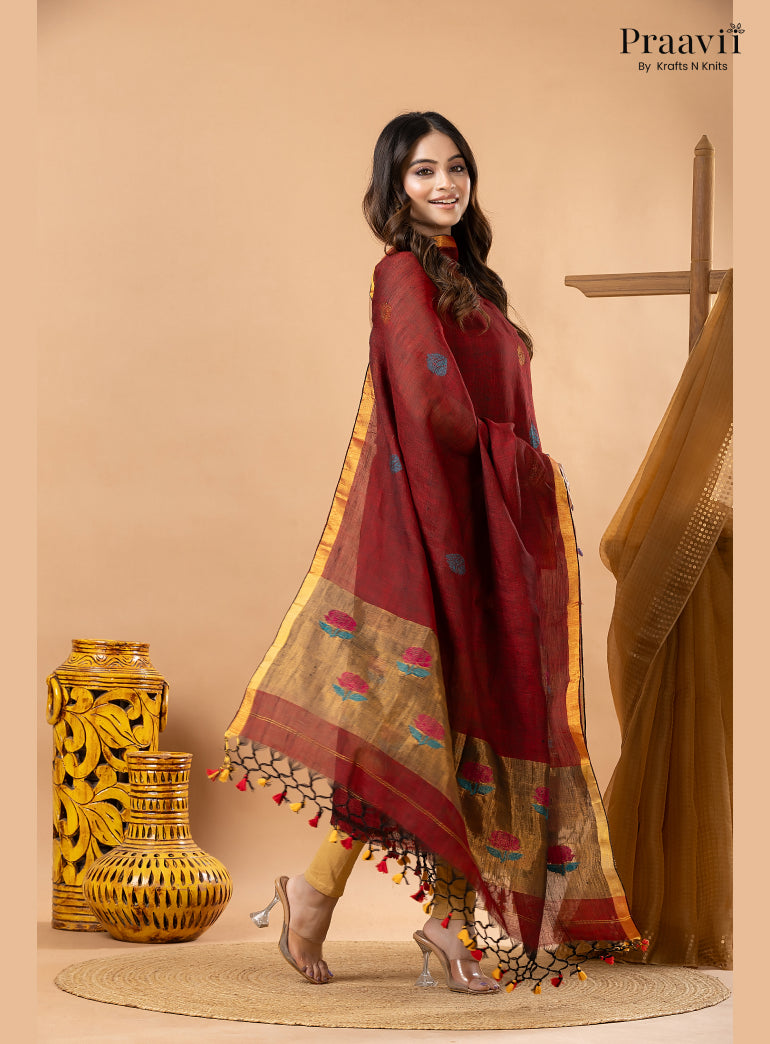 Maroon Linen Tissue Jamdani 2-Piece Suit Set