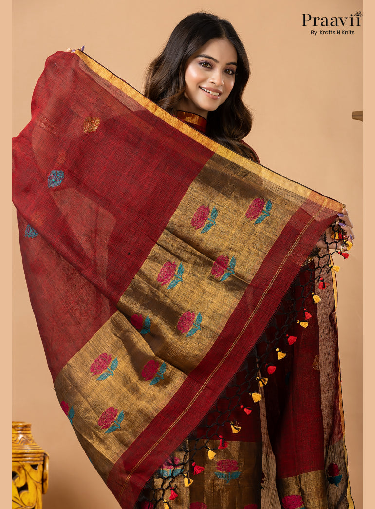 Maroon Linen Tissue Jamdani 2-Piece Suit Set