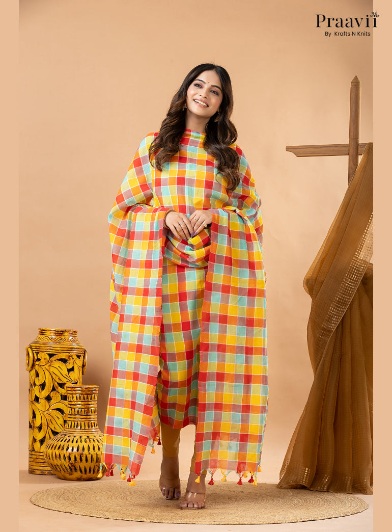 Multicolour Pure Cotton Checks 2-Piece Suit Set