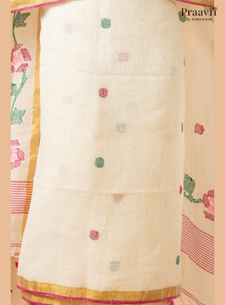 Powdery White Linen Lata Jamdani Handwoven 2-Piece Suit Set
