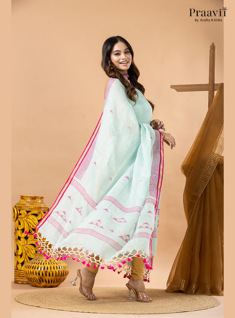 Powdery Blue Linen Lata Jamdani Handwoven 2-Piece Suit Set