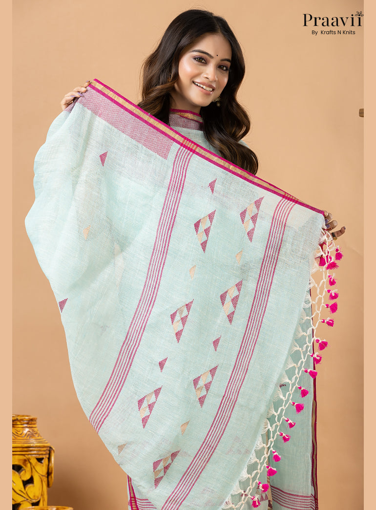 Powdery Blue Linen Lata Jamdani Handwoven 2-Piece Suit Set