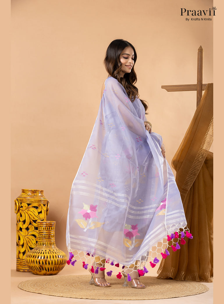 Periwinkle Lavender Muslin Handwoven Jamdani 2-Piece Suit Set