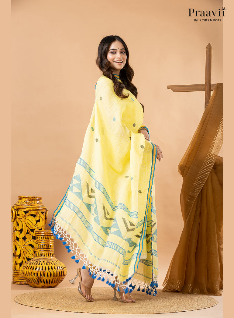 Lemon Yellow Linen Handwoven Jamdani 2-Piece Suit Set