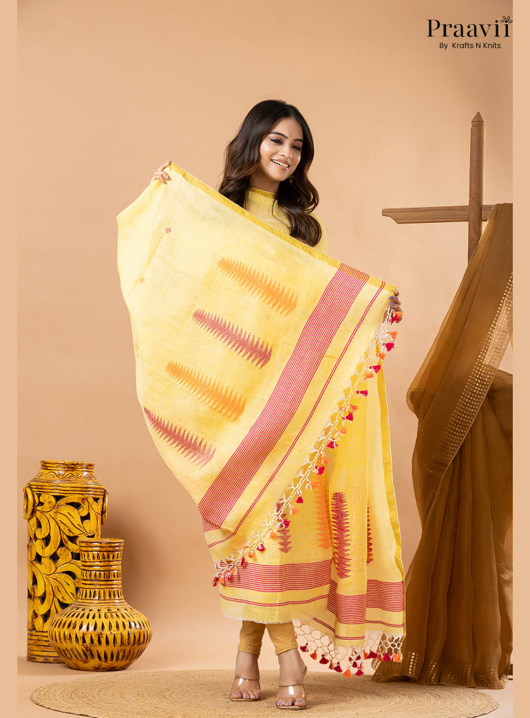 Chrome Yellow Linen Handwoven Jamdani 2-Piece Suit Set