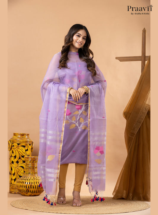 Lilac Lavender Muslin Handwoven Jamdani 2-Piece Suit Set