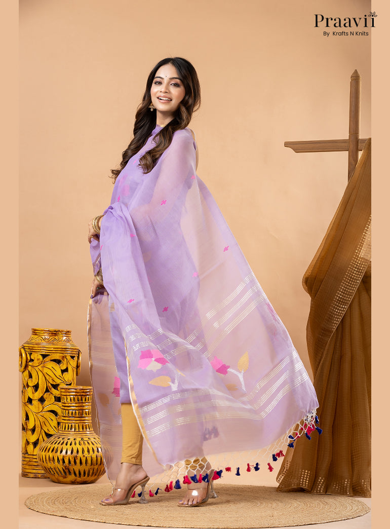 Lilac Lavender Muslin Handwoven Jamdani 2-Piece Suit Set