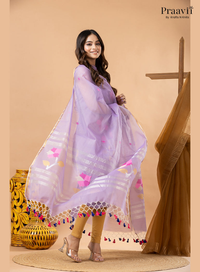 Lilac Lavender Muslin Handwoven Jamdani 2-Piece Suit Set