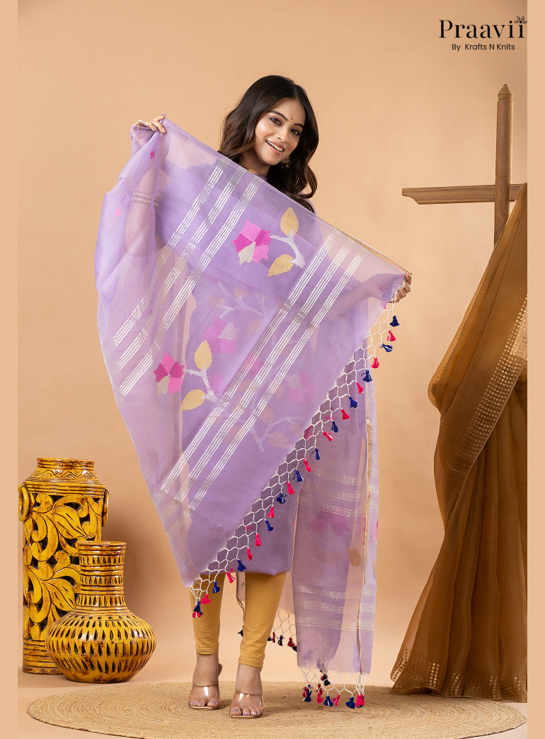 Lilac Lavender Muslin Handwoven Jamdani 2-Piece Suit Set