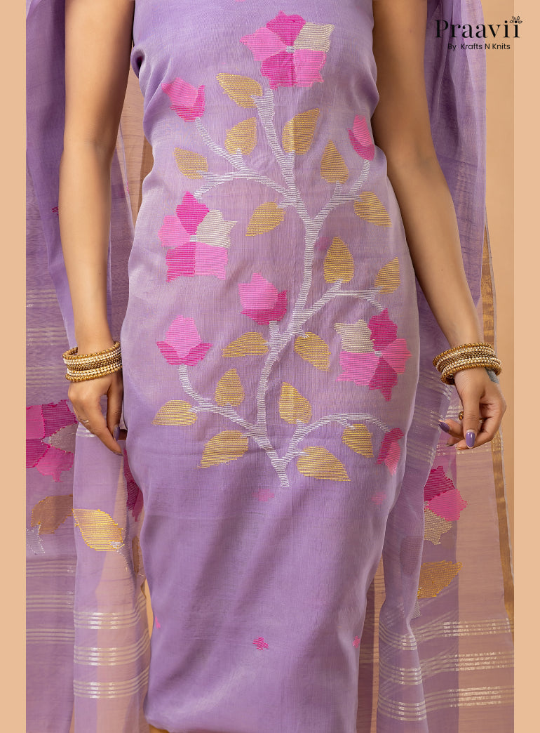 Lilac Lavender Muslin Handwoven Jamdani 2-Piece Suit Set