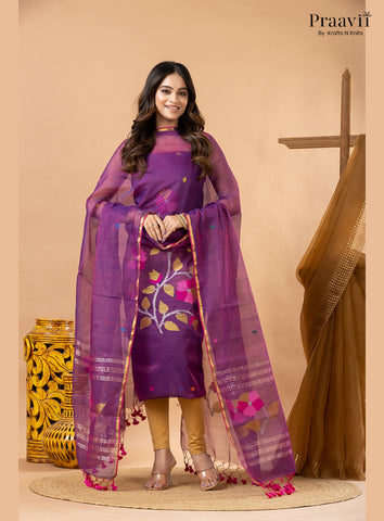 Palatinate Purple Muslin Handwoven Jamdani 2-Piece Suit Set