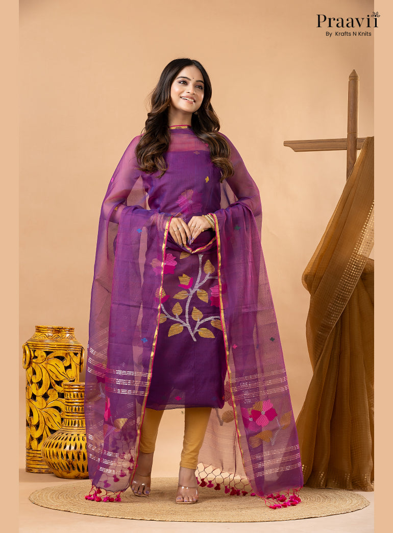 Palatinate Purple Muslin Handwoven Jamdani 2-Piece Suit Set
