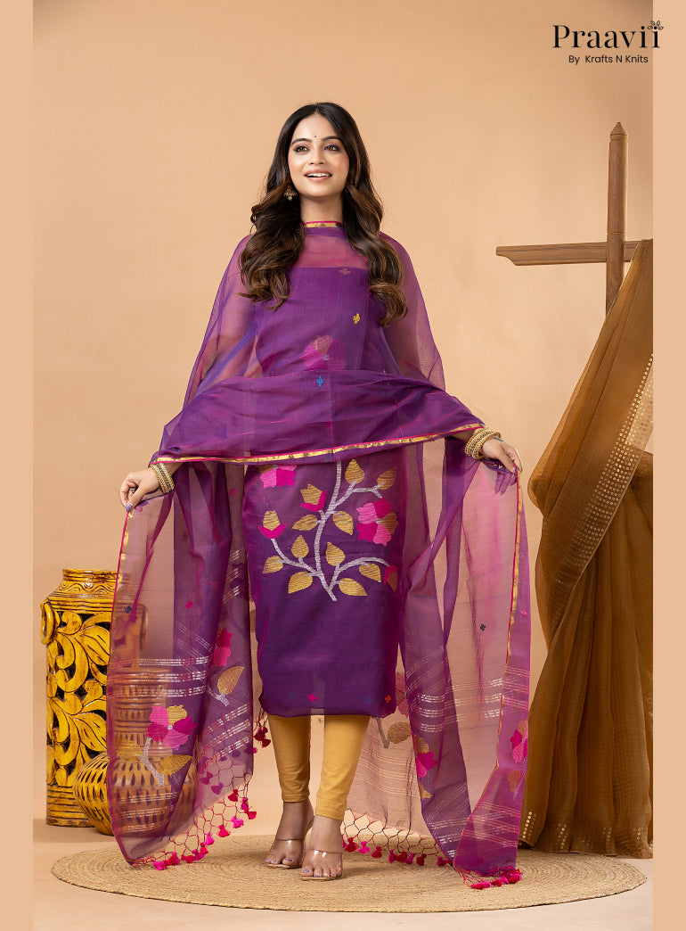 Palatinate Purple Muslin Handwoven Jamdani 2-Piece Suit Set