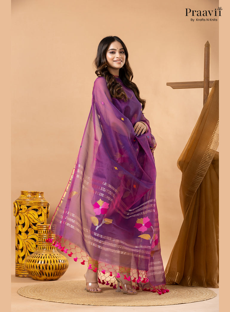 Palatinate Purple Muslin Handwoven Jamdani 2-Piece Suit Set