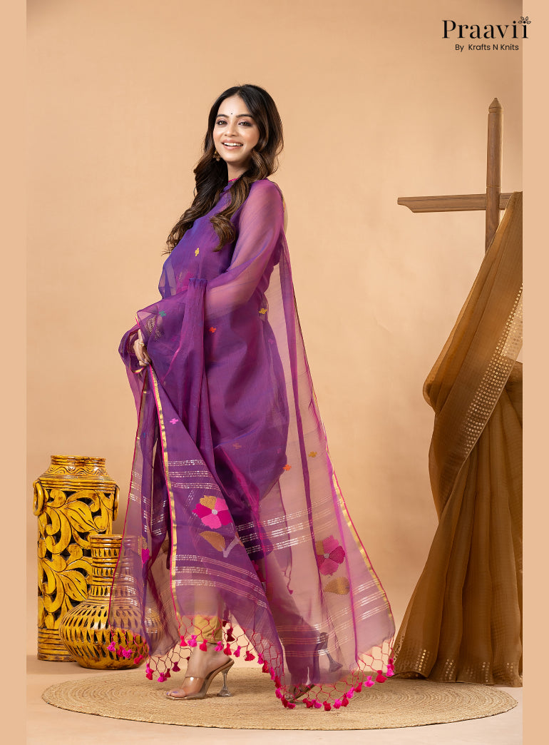 Palatinate Purple Muslin Handwoven Jamdani 2-Piece Suit Set