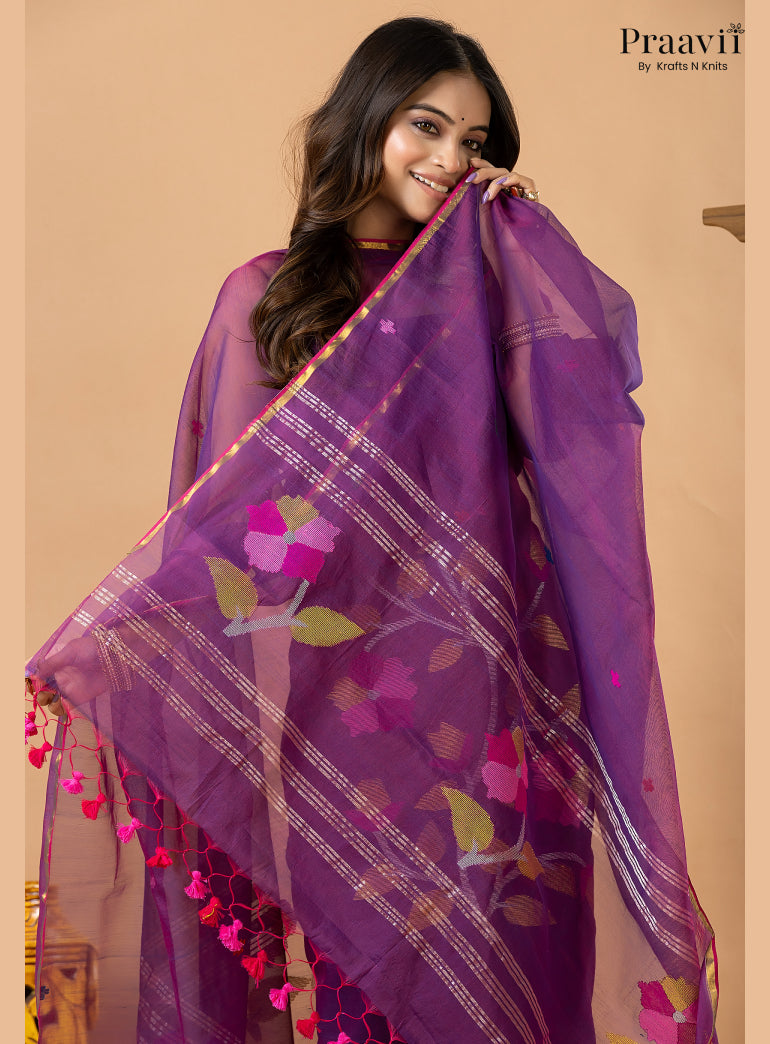 Palatinate Purple Muslin Handwoven Jamdani 2-Piece Suit Set