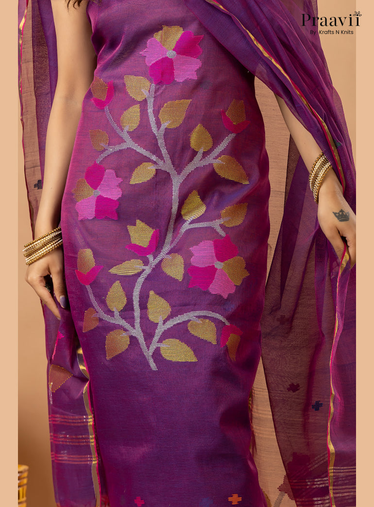 Palatinate Purple Muslin Handwoven Jamdani 2-Piece Suit Set