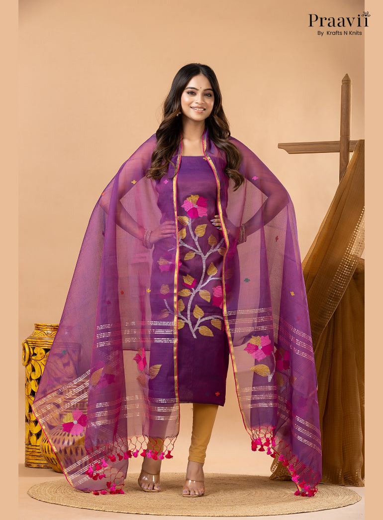Palatinate Purple Muslin Handwoven Jamdani 2-Piece Suit Set