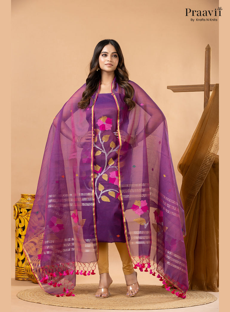 Palatinate Purple Muslin Handwoven Jamdani 2-Piece Suit Set