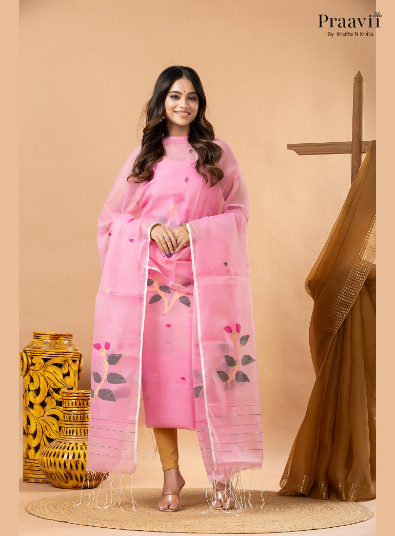 Soft Pink Muslin Handwoven Jamdani 2-Piece Suit Set