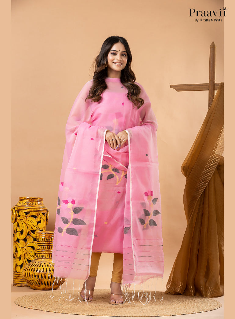Soft Pink Muslin Handwoven Jamdani 2-Piece Suit Set