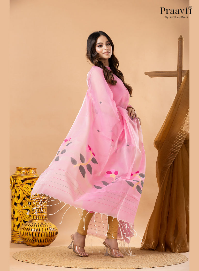 Soft Pink Muslin Handwoven Jamdani 2-Piece Suit Set