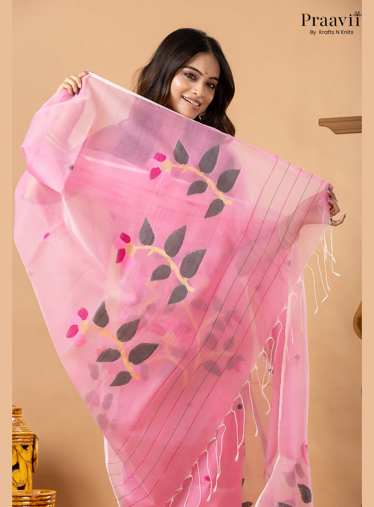 Soft Pink Muslin Handwoven Jamdani 2-Piece Suit Set