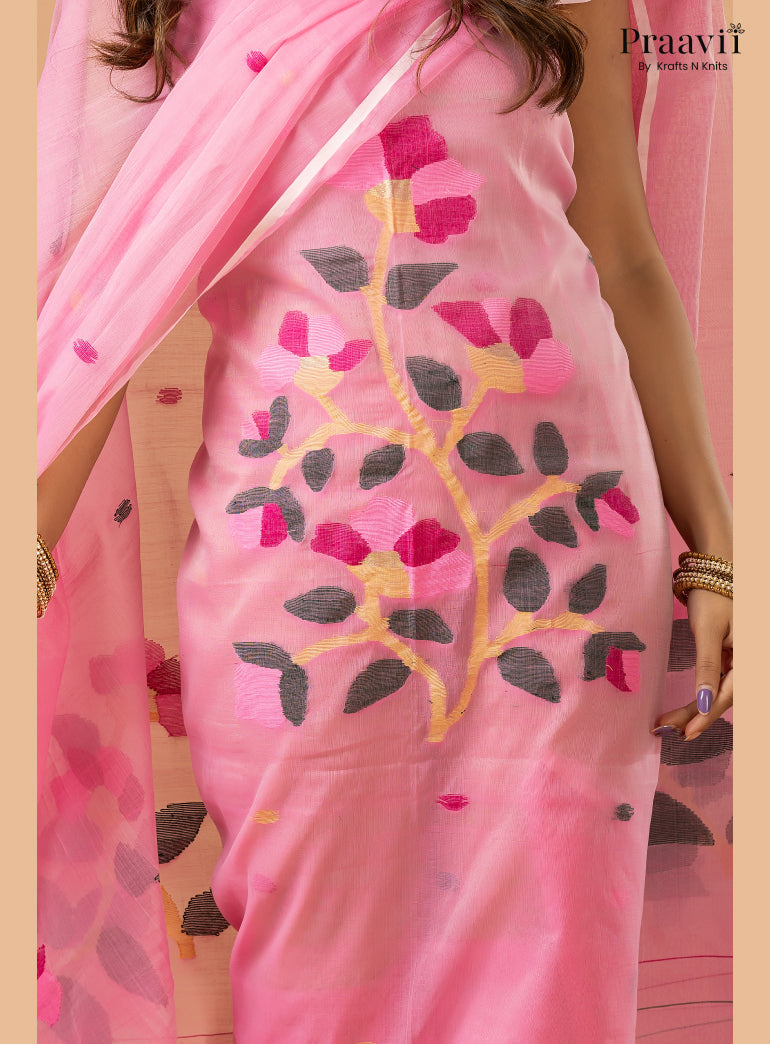 Soft Pink Muslin Handwoven Jamdani 2-Piece Suit Set