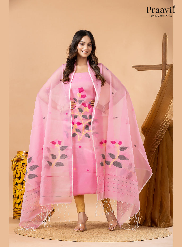 Soft Pink Muslin Handwoven Jamdani 2-Piece Suit Set