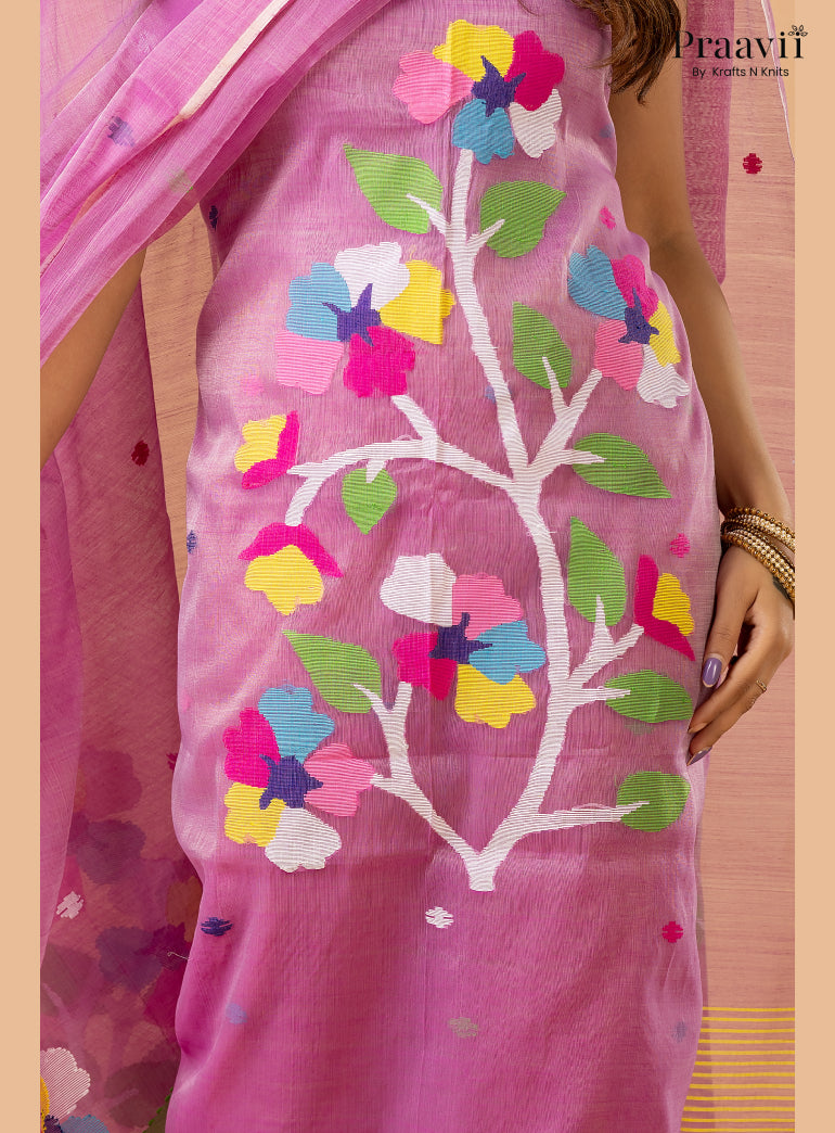 Lavender Pink Muslin Handwoven Jamdani 2-Piece Suit Set