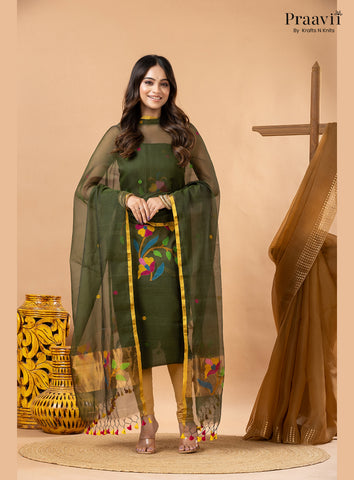 Army Green Muslin Tissue Jamdani 2-Piece Suit Set