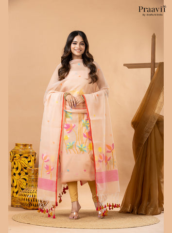 Desert Sand Beige Muslin Jamdani 2-Piece Suit Set