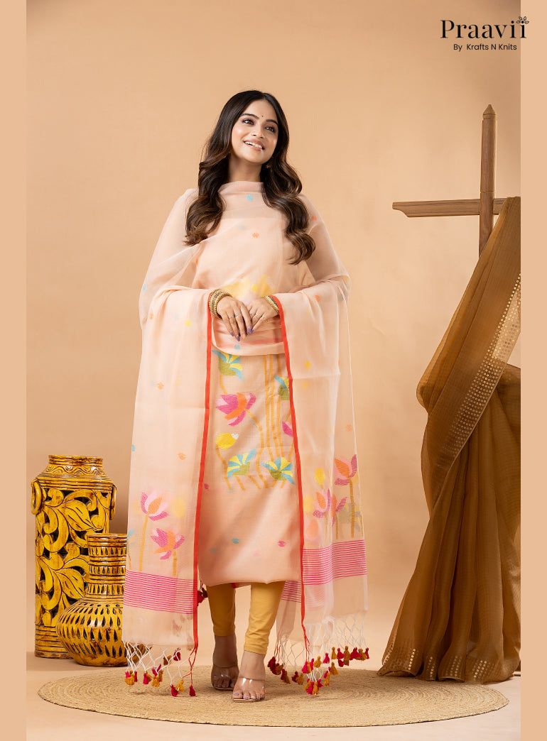 Desert Sand Beige Muslin Jamdani 2-Piece Suit Set