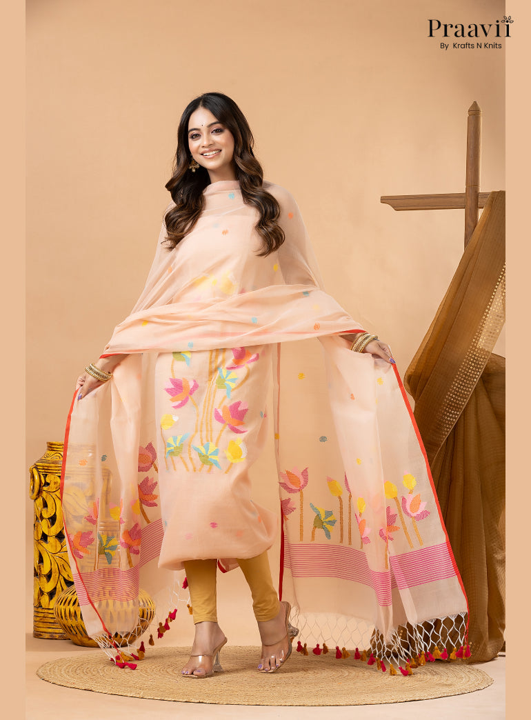 Desert Sand Beige Muslin Jamdani 2-Piece Suit Set