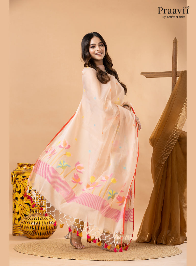 Desert Sand Beige Muslin Jamdani 2-Piece Suit Set