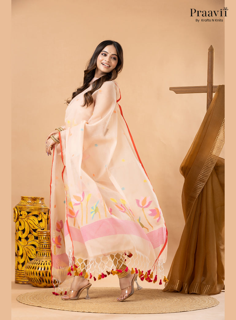 Desert Sand Beige Muslin Jamdani 2-Piece Suit Set