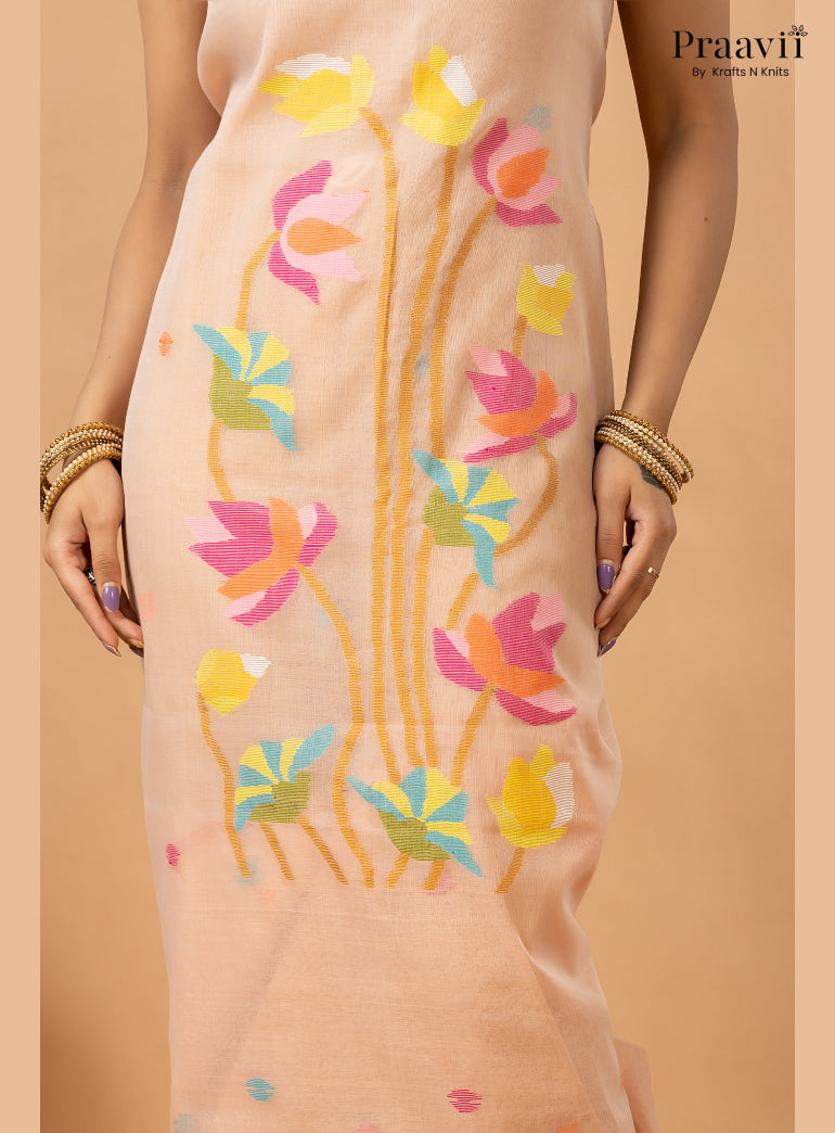 Desert Sand Beige Muslin Jamdani 2-Piece Suit Set