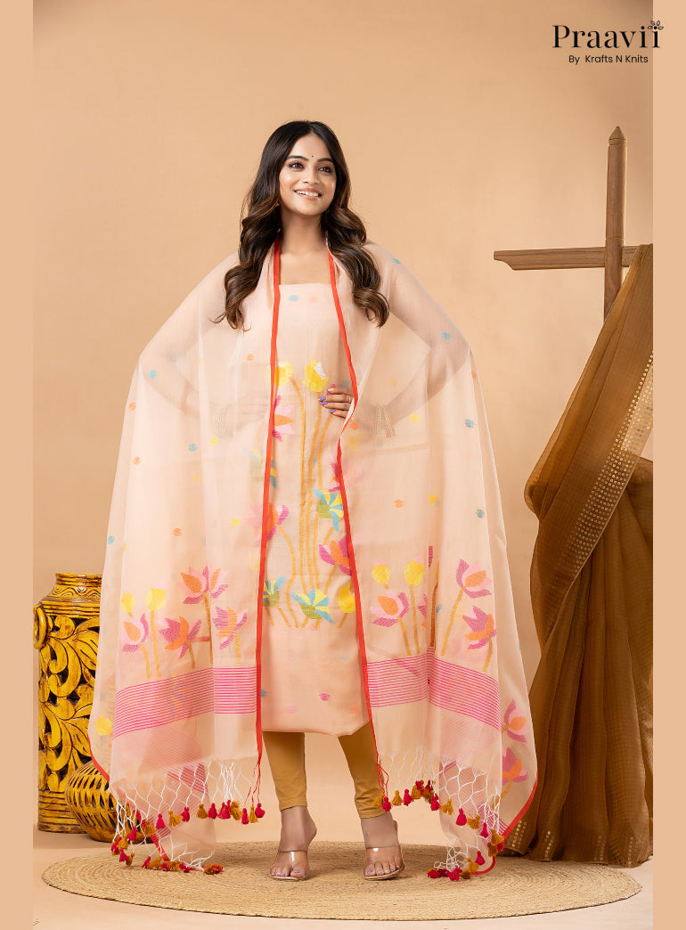Desert Sand Beige Muslin Jamdani 2-Piece Suit Set