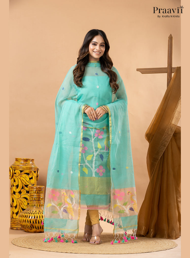 Electric Blue Muslin Jamdani 2-Piece Suit Set
