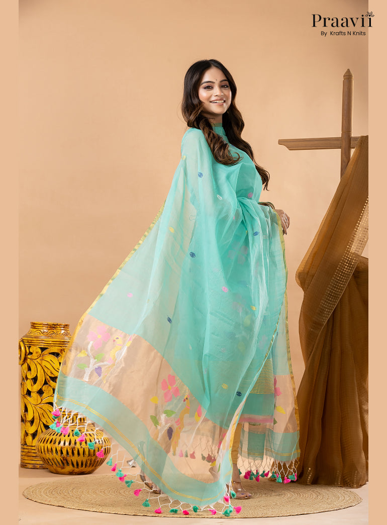 Electric Blue Muslin Jamdani 2-Piece Suit Set