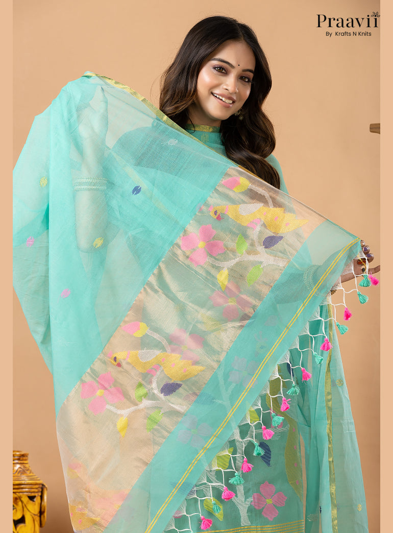 Electric Blue Muslin Jamdani 2-Piece Suit Set
