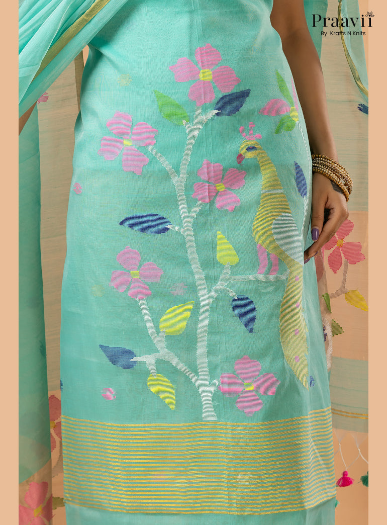 Electric Blue Muslin Jamdani 2-Piece Suit Set