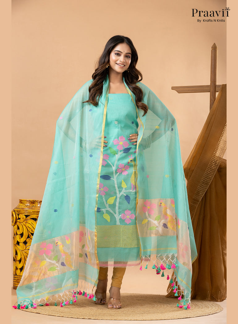 Electric Blue Muslin Jamdani 2-Piece Suit Set